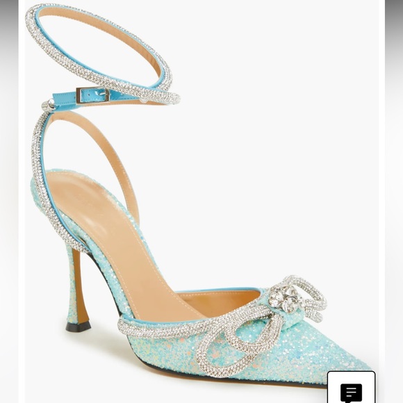 MACH & MACH Shoes - Mach & Mach glitter double glitter bow pointed pumps - baby blue - 39